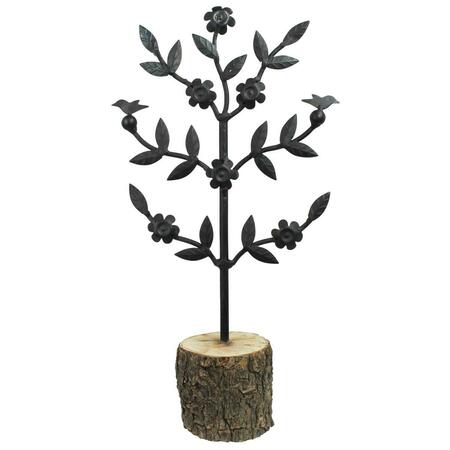PALACEDESIGNS 16 x 3.5 x 8.5 in. Natural, Black Metal & Wood Botanical Sculpture PA3094603